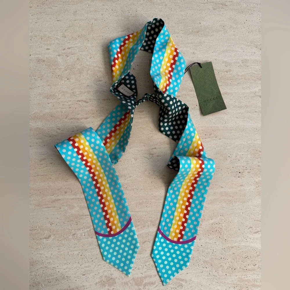 NWT Gucci Polka Dot Print Silk Headscarf Sz/ S